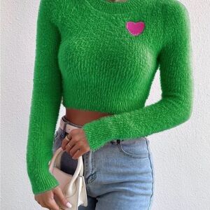 SHEIN Green & Pink / Black & Pink Crop Heart Sweaters!